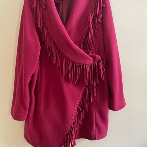 Roaman's Fuchsia Fringed Cape Jacket